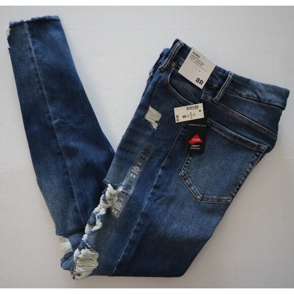 Aéropostale Women Sz 8R Blue Distressed Super High Rise Curvy Denim Jeggings - Picture 8 of 9
